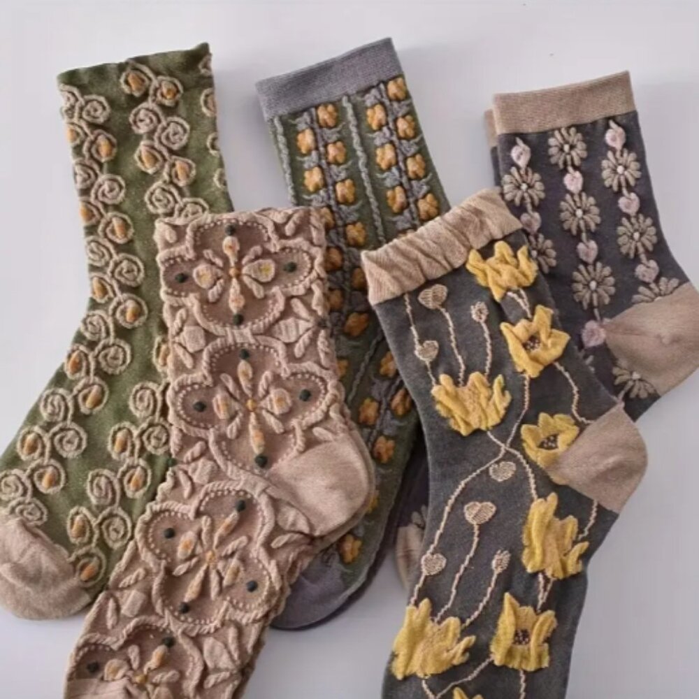 Floral Boho Patterns Tube Socks Variety 5 Pack